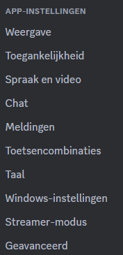 App-instellingen Discord